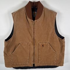古着 カーハート Carhartt ダック ベスト 裏地キルティング フルジップ 襟リブ ビッグサイズ 厚手 XXL キャメル メンズ