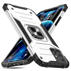 【最短発送】防塵 二重構造 薄型 PC+TPU 軽量 スタンド機能 一体型 米国軍事MIL標準取得 360度回転 落下防止 全面保護カバー 耐衝撃 docomo 衝撃吸収 SC-54A リング au ケース SCG07 5G ケース A51 銀 Galaxy