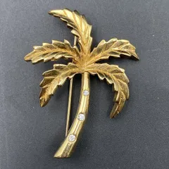 P111 美品 マリオヴァレンチノ ゴールドカラー ココヤシ ヤシの木 デザインブローチ ラインストーン ヴィンテージ MARIO VALENTINO