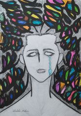 Akihiko Mihara, Salon d'Automne selected artist, drawing [tears beauty], female portrait, line drawing, art, small piece, painting, fine art, interior art, original artwork, miscellaneous goods, contemporary art, pencil drawing, brush pen art, ink painting, ink, colorful, tears, illustration.