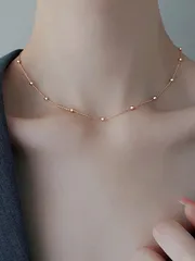 ジュエリー レディース ネックレス チェーン 1個 スターリングシルバーS925製 ヴィンテージ シンプルなグレーズドローズゴールドのきらめくビーズ調節可能ネックレス、女性・女の子向けファッショントレンディカラーチ