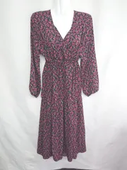 ◇ fifth 花柄 長袖 ロング丈 ワンピース 表記なし ネイビー レッド系 レディース E  【1407180013513】