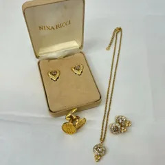 N【ヴィンテージ】347 ニナリッチ NINA RICCI アクセサリー セット ゴールド ラインストーン イヤリング ネックレス カフス おしゃれ 可愛い お出かけ