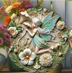 入荷！妖精26 ブリキ/アルミ看板 ラウンド 華とうたた寝 エンジェル