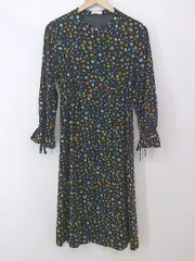 ◇ earth music&ecology 花柄 バンドカラー 長袖 膝下丈 ワンピース サイズF ブラック イエロー系 レディース P  【中古】 【1211170004845】