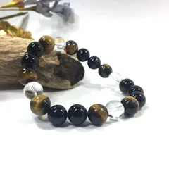 水晶×タイガーアイ×オニキス パワーストーン ブレスレット 10mm 天然石 メンズ・レディース　男性・女性　数珠ブレス　開運   [c]