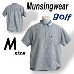 Munsingwear マンシングウェア メンズ ゴルフウェア  M 半袖シャツ ポロシャツ 刺繍ロゴ デサント ストライブ ライトブルー系 (D028)★