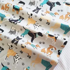 新品 moonfarm 犬 猫 柄 綿 ポリ 生地 手芸用 選べる13種 長さ約2m 幅約160㎝ (オシャレ犬グレー)