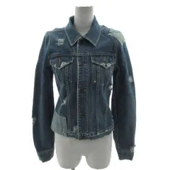 アールジーン Earl Jean デニムジャケット Gジャン パッチワーク ダメージ加工 リペア加工 ユーズド加工 コットン インディゴ ブルー 青 S