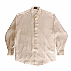 GIANNI VERSACE ジャンニ ヴェルサーチ シルク ワッフル織り 長袖 ワイシャツ ピンク シルク メンズ 比翼仕立て size 46 イタリア製
