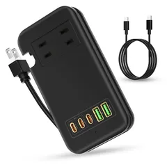 素直な虹 電源タップ USB-C コンセント PD 65W Type-C 【3つUSB-C ポート・２つUSB-A ポート・２つACコンセント・PSE認証済・ケーブル収納式】急速充電 USB C-C 65Wケーブル付き 電源ケーブル33cm AC1400W 1