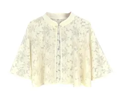 ミセス 結婚式 ノースリーブ フォーマル 透かし編み カーディガン 大きいサイズ レディース きれいめ 上品 ボレロ 薄手 ケープ 一つボタン ショート丈 フラワーレース エレガント 重ね着風 [ＪＩＹＵＴＯＲ] 夏