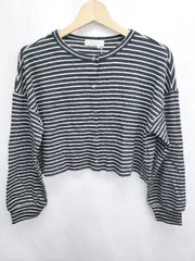 ◇ ⊇ ◎ ●未使用● any SiS エニィスィス タグ付き ボーダー 長袖 カーディガン サイズ2 ブラック ホワイト レディース E  【1506110013330】