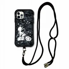 [iPhone11 アイフォン11] iPhone16 Plus スマホケース i-coronケース スマホショルダー付 アイフォン 14 13 12 11 XR XS スマホケース 肩掛け 斜め掛け 耐衝撃 ブラック モノトーン バイク レディ グランジ