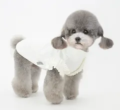 37.【セール】ホワイト　フリル袖リブタンクトップ　犬服　春　夏　秋