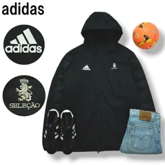 【美品】 アディダス adidas 中綿 キルティング フーデット ウィンド ジャケット ジャンパー パーカー スリーストライプス O ブラック サッカー フットボール メンズ