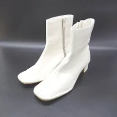 ■ ⊇ LELIEN PLUS レリアンプラス スクエアトゥ ショート ブーツ サイズL アイボリー レディース E  【1503060048573】