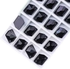 Hapipa 装飾用 ガラスビジュー ガラスストーン 高輝度 パーツ ソーオン ソーオンビジュー ガラスビーズ コズミック型 穴あき 手芸用 縫い付け 縫いつけビジュー 衣装パーツ カラー(ブラック 10x14mm)