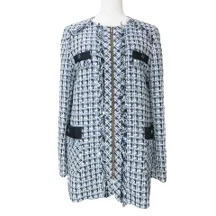 ランバンオンブルー LANVIN en Bleu ノーカラージャケット ジップアップ ツイード フリンジ スパンコール 38 M相当 紺 ネイビー ■SM1 Xのサムネイル