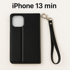 【送料無料】★新品未使用★ iPhone13 mini ブラック スマホケース 手帳型ケース ストラップ付き 5.4インチ 黒 Black fs0304EHF