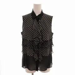 エスカーダ ESCADA ノースリーブシアーシャツ ブラウス 絹 シルク フリル ストライプ ドット 36 S 黒 ブラック /FT ■GY09のサムネイル
