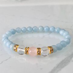 N6.《魂に愛と安らぎを》アクアマリン☆ローズクォーツ☆水晶☆パワーストーンブレスレット