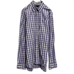 TOMMY HILFIGER 長袖 チェックシャツ トミーヒルフィガー M パープル ボタンダウン ポケット 古着卸 アメリカ仕入 a701-5680