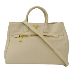 プラダ PRADA バッグ レディース ブランド ハンドバッグ ショルダーバッグ 2way レザー アイボリー 大きめ 肩掛け 手持ち 無地 シンプル 【中古】