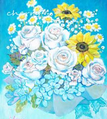 【一点物】『　雨音と白い紫陽花　』油絵 F3号　油彩　油画 一点物】『 雨音と白い紫陽花 』油絵 F3号 油彩 油画