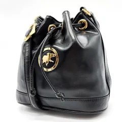 ✨良品✨ HUNTING WORLD ハンティングワールド ショルダーバッグ トートバッグ 巾着型 サファリライン ゴールド金具 ロゴ型押し カーフレザー レディース ブラック 黒色