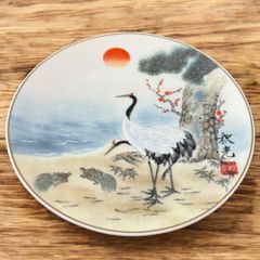 某有名骨董市買入 トップアート 絵皿四季歳時記12撰 12月 松竹梅鶴亀 左高秋光 芸術 美術品 絵画 飾り皿