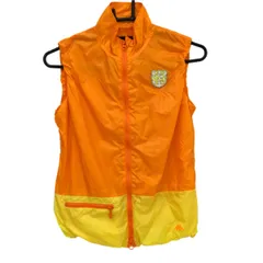 【超美品】カッパ ナイロンベスト オレンジ×イエロー ワッペン バイカラー 裏地メッシュ レディース M ゴルフウェア Kappa
