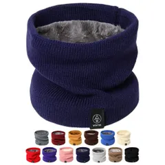 在庫処分中 [ネイビー] ネックウォーマー スヌード マフラー ニット 裏起毛 裏ファー ボア 防寒 メンズ レディース 保温 スポーツ