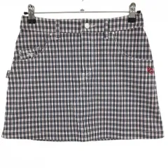 【超美品】パーリーゲイツ スカート 白×黒×レッド チェック ヤシの木刺しゅう レディース 1(M) ゴルフウェア 2023年モデル PEARLY GATES
