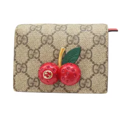【中古】GUCCI グッチ 476050.1147 二つ折り財布 チェリー さくらんぼ GGスプリーム ベージュ×レッド レディース ラインストーン A2502412 【無料ギフトラッピング承ります】