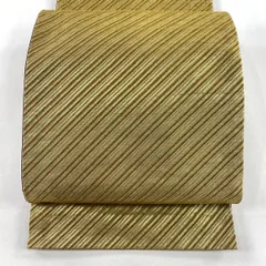 袋帯 秀品 振袖向き 斜縞 金糸 箔 金色 全通 化繊 【中古】