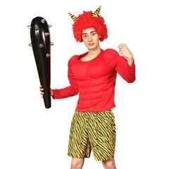 節分 豆まき 鬼 おに 赤鬼 コスプレ セット 衣装 仮装 変装 赤鬼 参上！角付き アフロ ウィッグ トラ柄 パンツ こん棒 3点セット カミナリ コスチューム ハロウィン イベント 幼稚園 保育園 小学校  町内会 お祭り 文化祭