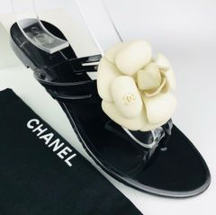 美品★CHANEL・シャネル レディース カメリア メタルココマークモチーフ ラバー トング サンダル （36）