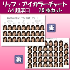 メイクカラーチャート(口紅・アイシャドウ) 平均顔ベース A4超厚口両面 10枚セット リップカラー アイカラー