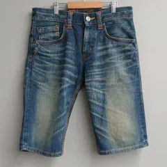 M9120 EDWIN エドウィン 4520 ハーフジーンズ ハーフパンツ デニム 30 Ｍサイズ オレンジ チェーンステッチ ビンテージ加工 メンズ コットン