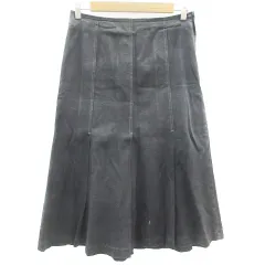 レキップヨシエイナバ L'EQUIPE YOSHIE INABA デニムスカート ボックスプリーツスカート ロング丈 9 ブラック 黒 /YM15 ■MO