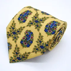 イヴ・サンローラン ブランド ネクタイ 花柄 ペイズリー柄 シルク イタリア製 PO メンズ イエロー YVES SAINT LAURENT 【中古】