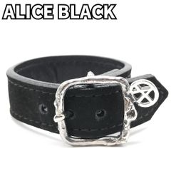 【個性を際立たせる✨】　ALICE BLACK　アナーキー スカルバックル レザー ブレスレット バングル レザー ロゴ ベルト チャーム アリスブラック　黒