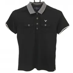 キャロウェイ 半袖ポロシャツ 黒 襟ボーダー 胸ポケット レディース M ゴルフウェア Callaway