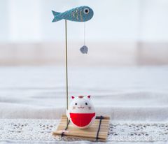 日本製　ちりめん幸せねこ 猫　縁起物 雑貨 インテリア ギフト 海外プレゼント かわいい おしゃれ 新築祝い 結婚祝い お祝い 母の日 父の日 敬老の日 記念品 40-255