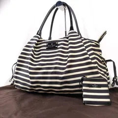 【爽やかなマリンスタイル✨】　ケイトスペード　マザーズバッグ トートバッグ ストライプ ポーチ 大容量　白　ネイビー