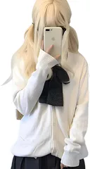 SCHOOL HERO レディース カーディガン セーター 制服 ニット トップス ニットカーディガン JK スクール 気軽に着れる 定番 JK制服 学生 中学生 高校生 無地 Vネック(ホワイト,  Free Size)