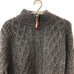 A632 アランクラフツ M ユーロ古着 メリノウール ケーブル編み ハーフジップ ニット セーター グレー ARAN CRAFTS メンズ