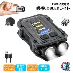 ype-c充電式ミニLEDライト 防水 耐衝撃 丈夫 超強力 ハンディライト 携帯ライト 非常用ライト 懐中電灯 コンパクト 充電式 超小型 軽量 300LM マグネット内蔵 カラビナ 照明 停電対策 COB LED