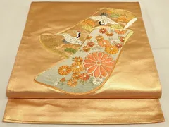 平和屋着物◎太鼓柄袋帯　作家物　駒刺繍　飛鶴松花文　金糸　正絹　逸品　AAAJ4733Asx